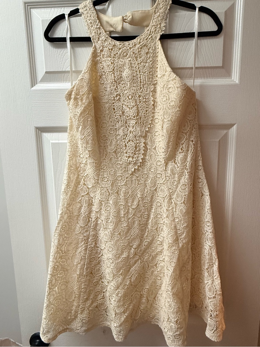 Francesca’s Cream Lace A-Line Halter Dress